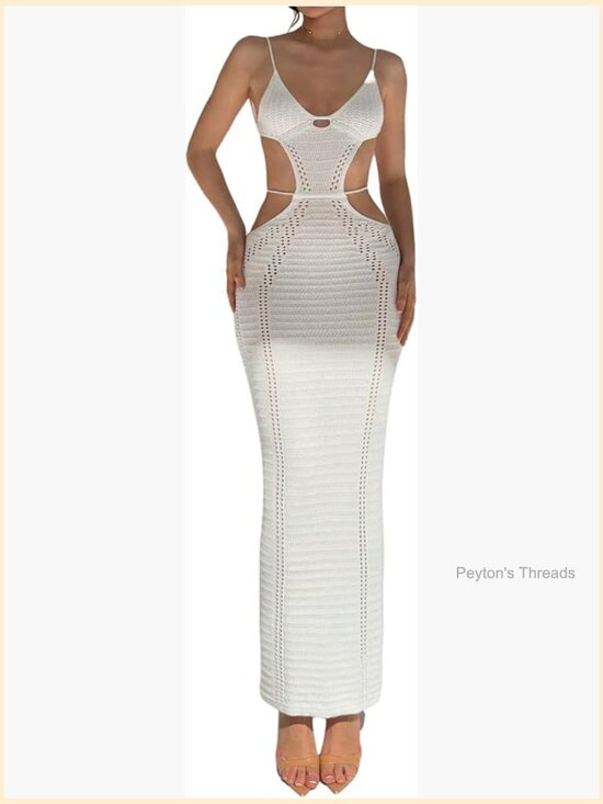 Dresses & Skirts - Open Back Crochet Bodycon Maxi Dress Cut Out Knitted Slimming Cocktail Dress